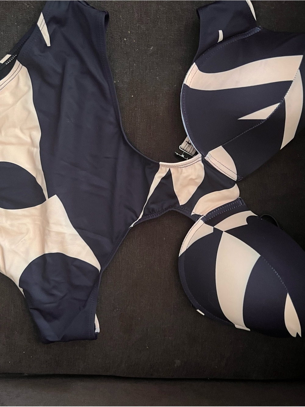 Graphic Black and Cream Swim Suit with Matching Sarong